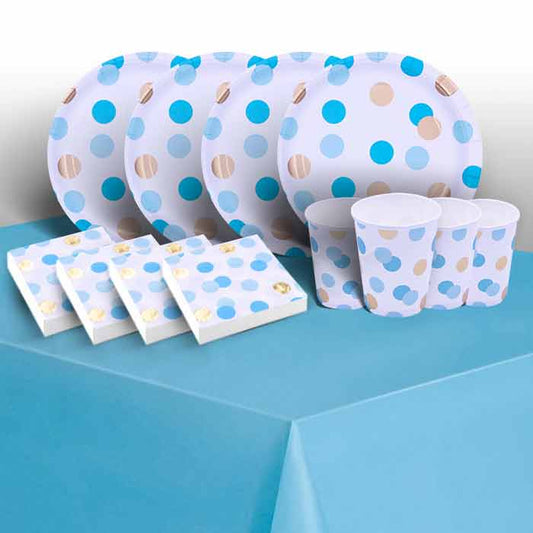 Blue & Gold Dots Tableware Party Pack | Party Save Smile