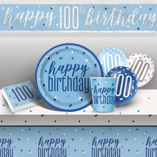 Blue Glitz Premium 100th Birthday Party Pack | Party Save Smile