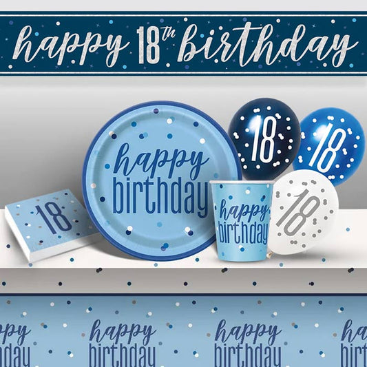 Blue & Silver 18th Birthday Decorations Pack - Party Save Smile