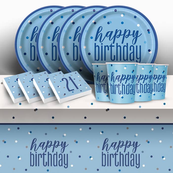 Blue Glitz 21st Birthday Party Pack: Tableware Party Kit | Party Save Smile