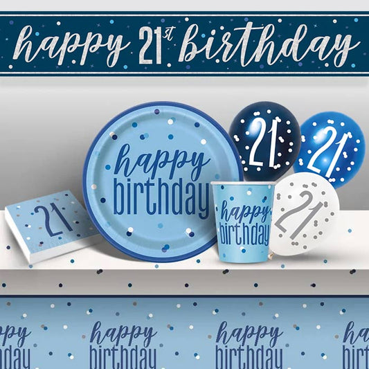 Blue & Silver 21st Birthday Decorations Pack - Party Save Smile