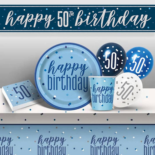 Blue & Silver 50th Birthday Decorations Pack - Party Save Smile