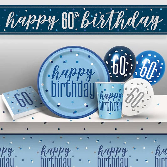 Blue Silver 60th Birthday Decoration Pack: Party Kit - Party Save Smile