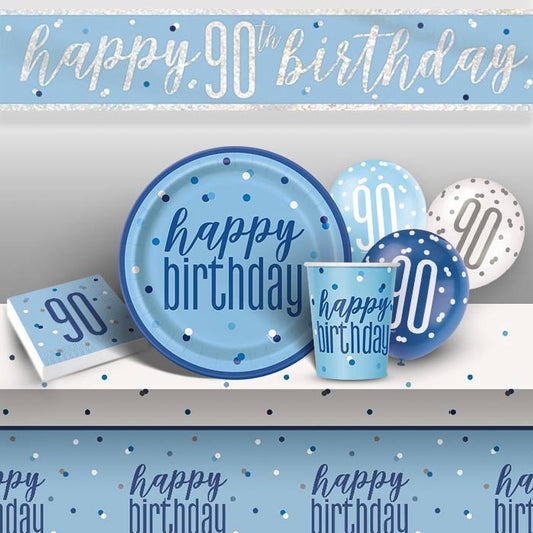 Blue & Silver 90th Birthday Party Pack: Tableware & Decor | Party Save Smile