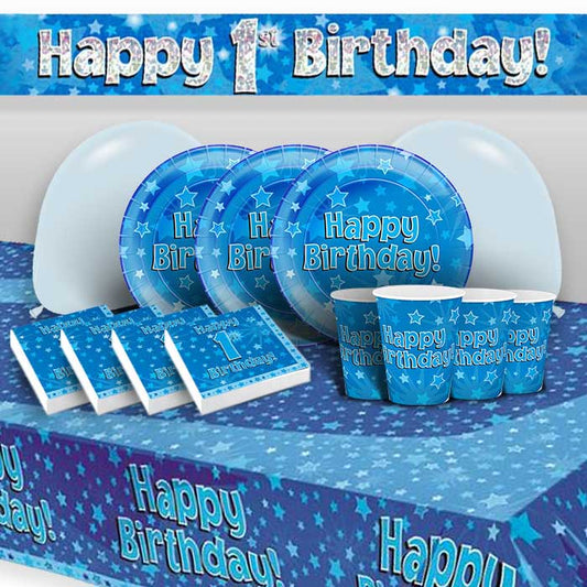 Blue Stars 1st Birthday Party Pack: Tableware & Decoration Kit | Party Save Smile