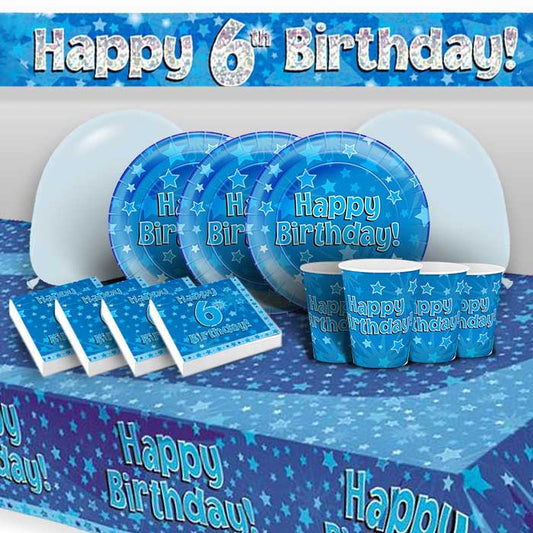 Blue Star 6th Birthday Party Pack: Tableware & Decoration Kit | Party Save Smile