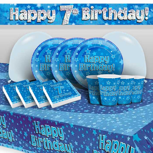 Blue Star Happy 7th Birthday Party Pack with Decorations | Party Save Smile