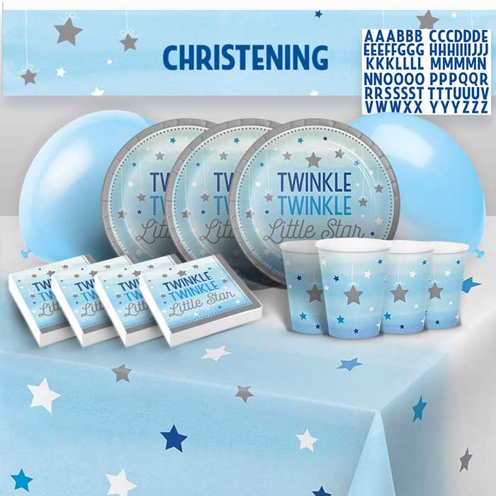 Blue Star Christening Party Pack: Tableware & Decoration Kit | Party Save Smile
