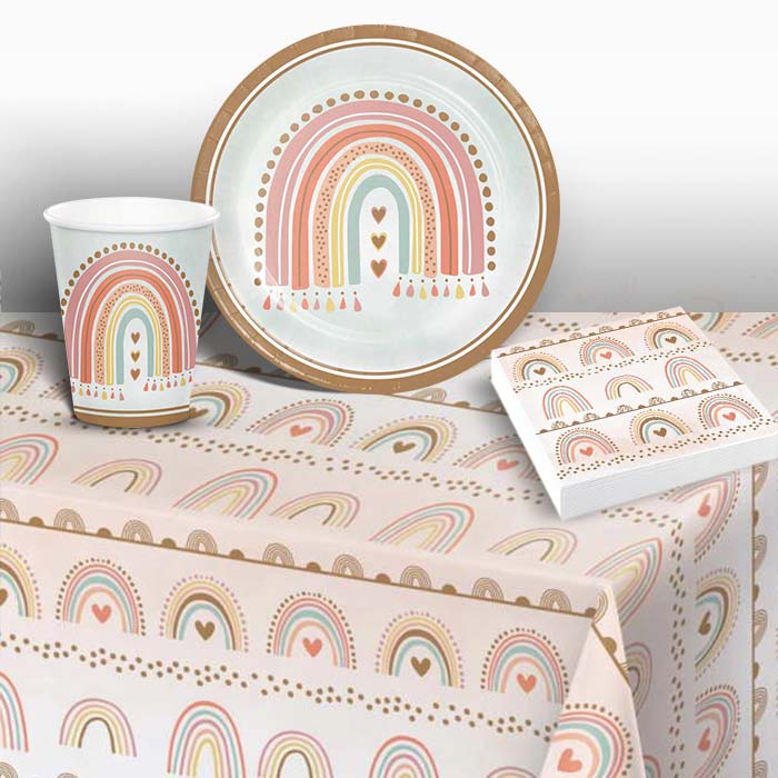 Rainbow Boho Birthday Party Pack: Tableware Party Kit | Party Save Smile