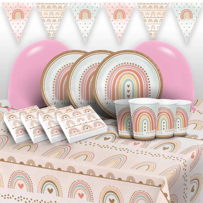 Rainbow Boho Birthday Party Pack: Tableware & Decoration Kit | Party Save Smile