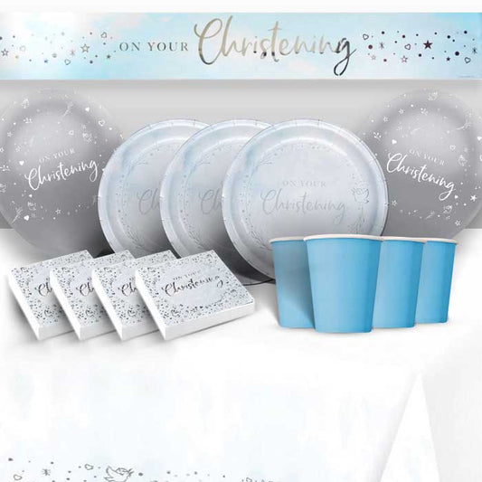 Blue On Your Christening Party Pack: Tableware & Decoration Kit | Party Save Smile