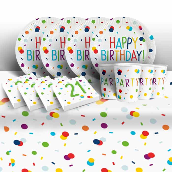 21st Rainbow Party Pack: Tableware Kit for 8 - 48 Guests | Party Save Smile