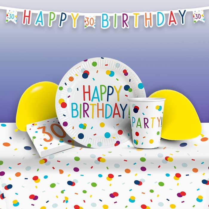 Rainbow Confetti 30th Birthday Party Kit with Decorations | Party Save Smile