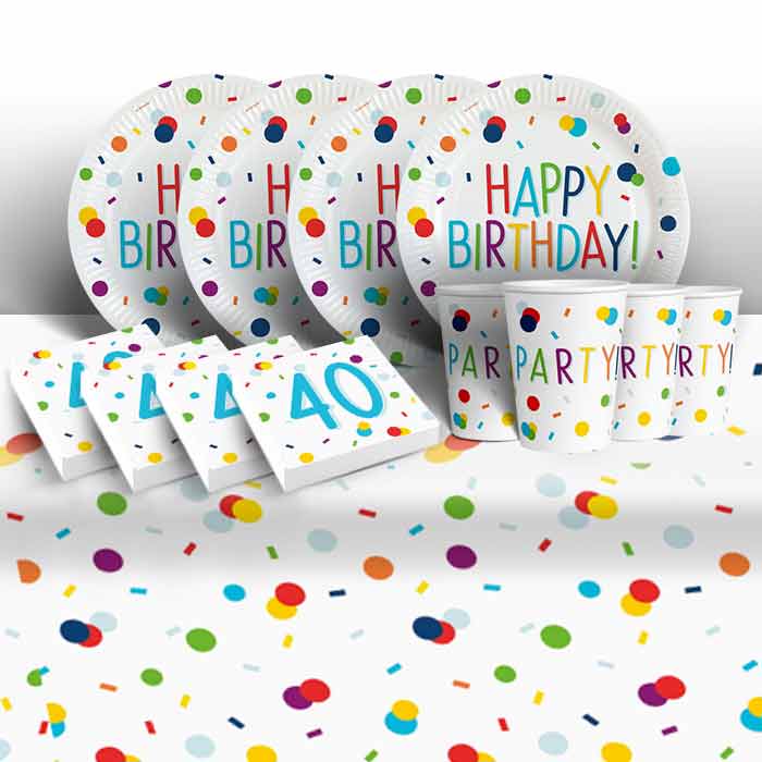 Rainbow 40th Birthday Plates and Napkins: Tableware Party Kit | Party Save Smile