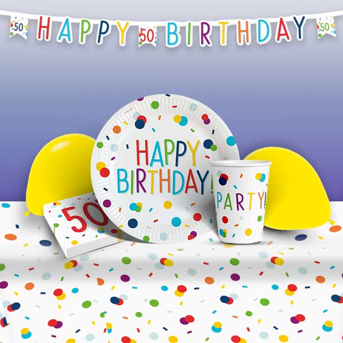 Rainbow 50th Birthday Plates and Napkins: Tableware Party Kit | Party Save Smile