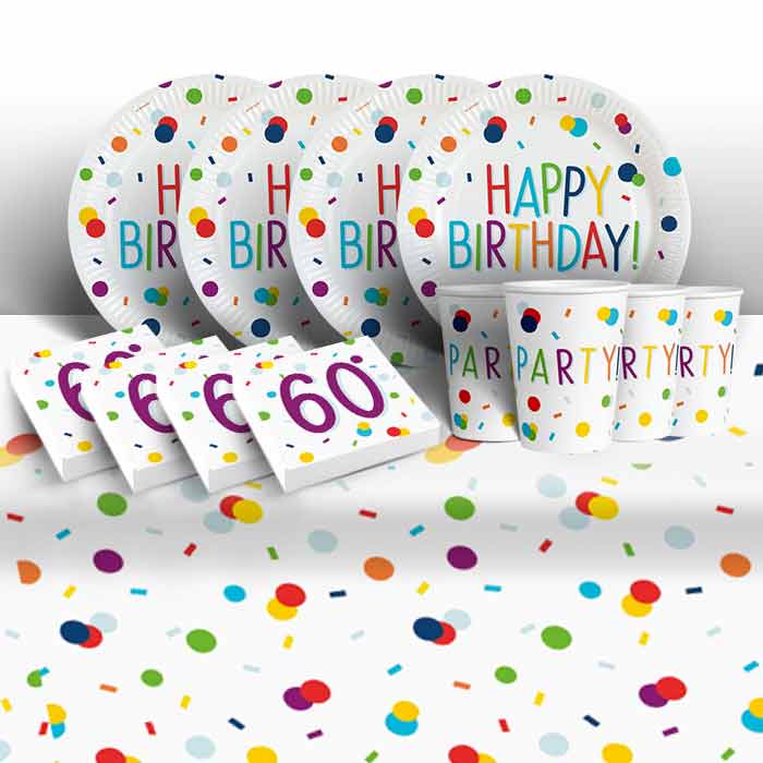 Rainbow 60th Birthday Plates and Napkins: Tableware Party Kit | Party Save Smile