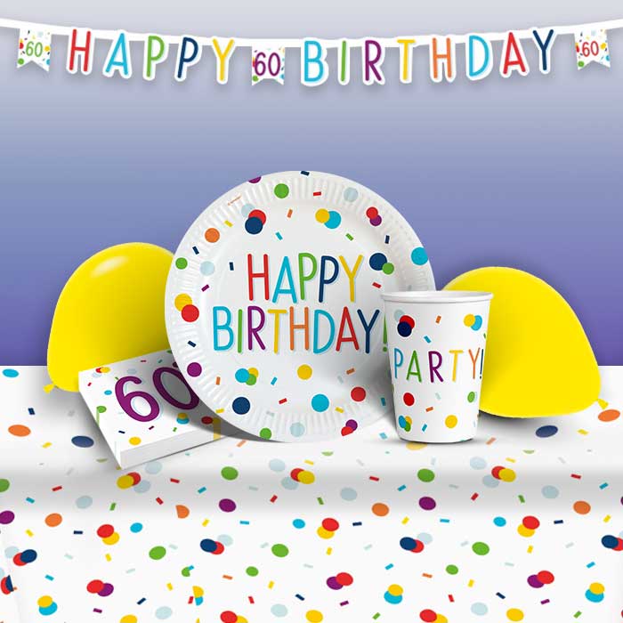 Rainbow 60th Birthday Party Pack: Kit with Tableware & Decor | Party Save Smile