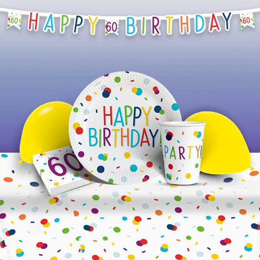 Rainbow 60th Birthday Party Pack: Kit with Tableware & Decor | Party Save Smile