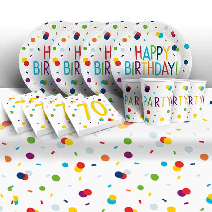 70th Birthday Plates and Napkins Pack - Rainbow | Party Save Smile