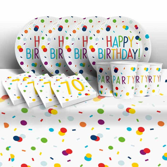 70th Birthday Plates and Napkins Pack - Rainbow | Party Save Smile