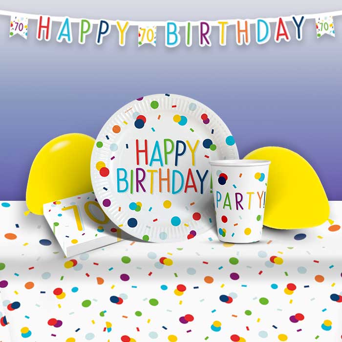 Rainbow 70th Birthday Party Kit: Tableware & Decorations Pack | Party Save Smile