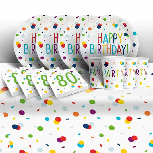 80th Birthday Napkins and Plates Pack - Rainbow | Party Save Smile
