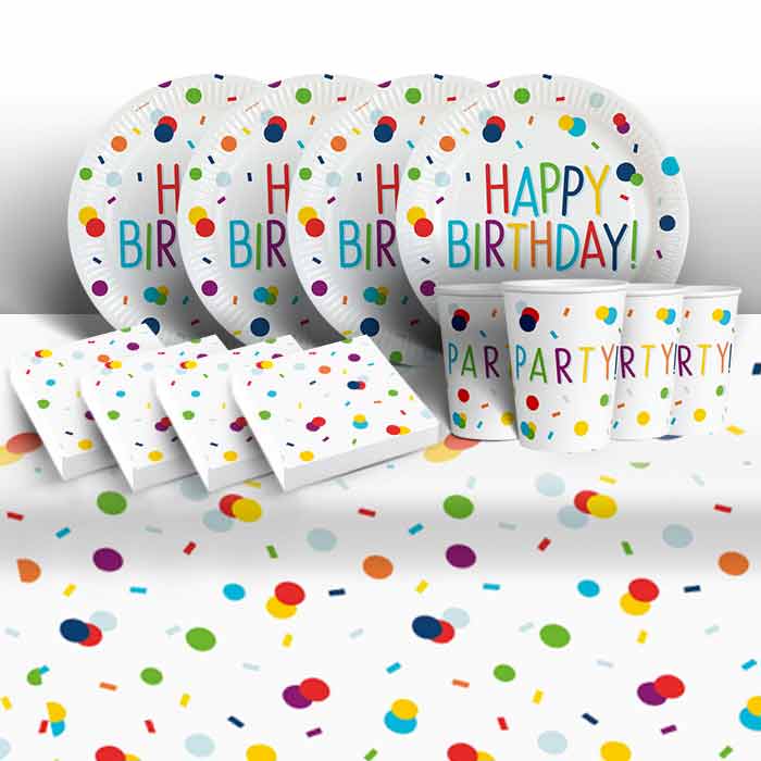 Rainbow Confetti Birthday Party Pack: Tableware Party Kit | Party Save Smile