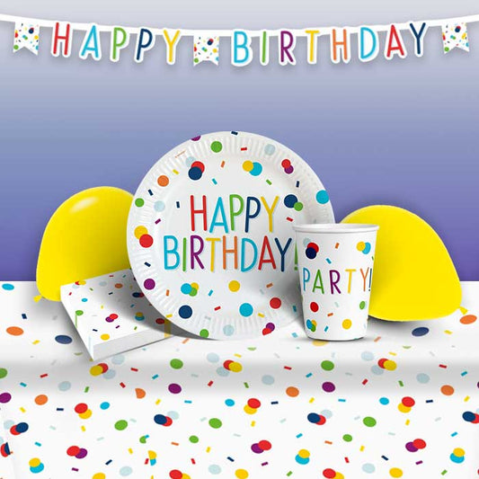 Rainbow Confetti Birthday Party Pack & Decoration Kit | Party Save Smile