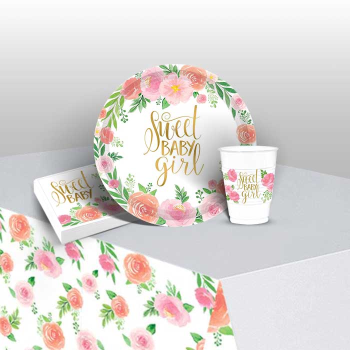 Floral Girl Baby Shower Tableware Pack | Party Save Smile