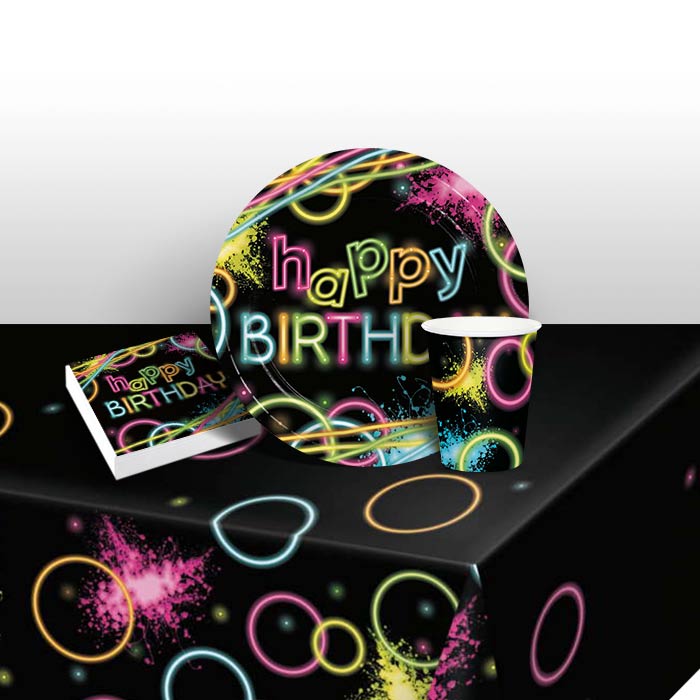 Neon Party Pack: Tableware Kit for 8 - 48 Guests | Party Save Smile