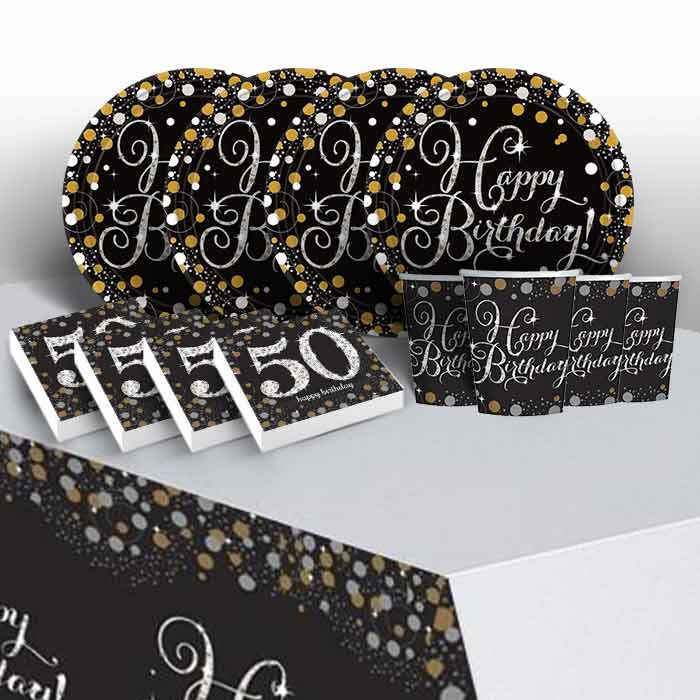 Gold & Black 50th Birthday Party Pack: Tableware Party Kit | Party Save Smile