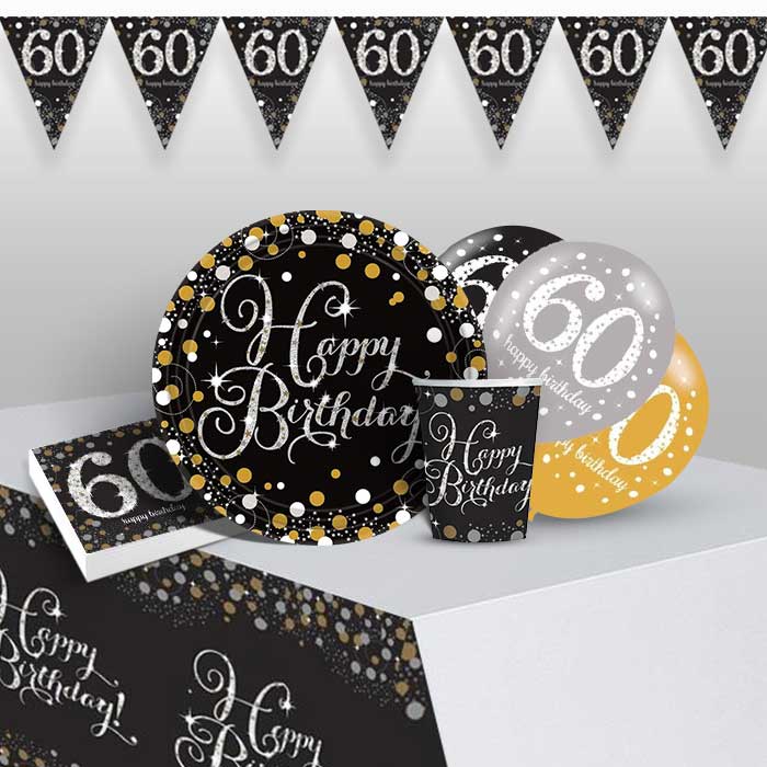 Gold Sparkle 60th Birthday Party Packs: Kit with Décor | Party Save Smile