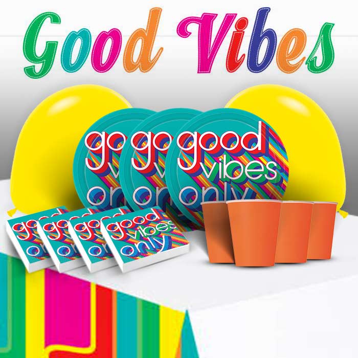 Good Vibes Birthday Party Pack: Tableware & Decoration Kit | Party Save Smile