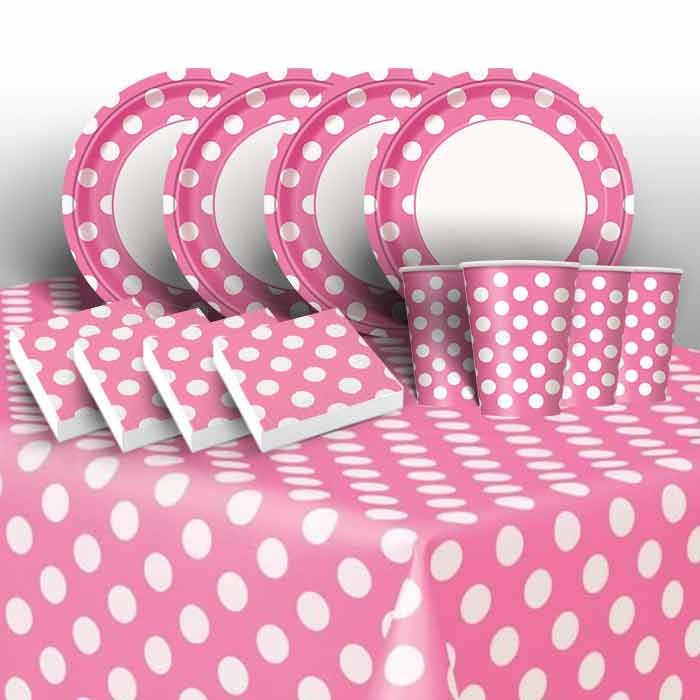 Hot Pink & White Polka Dots Party Pack: Tableware Party Kit | Party Save Smile