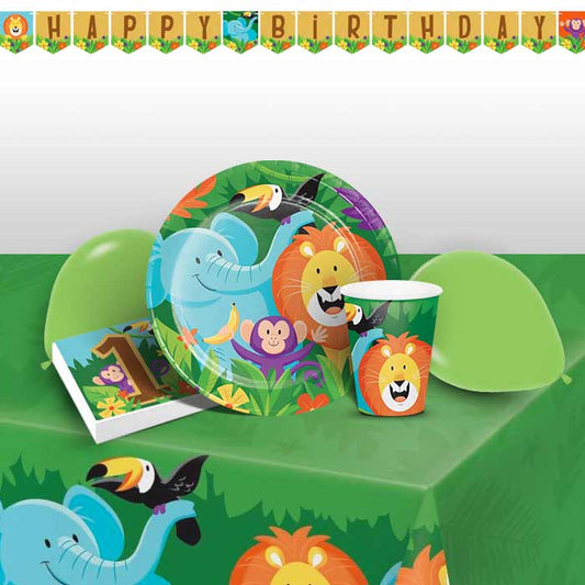 Safari 1st Birthday Party Pack: Tableware & Decoration Kit | Party Save Smile