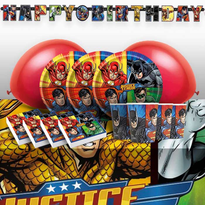 Justice League Birthday Party Pack: Tableware & Decoration Kit | Party Save Smile