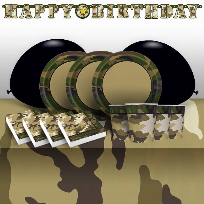 Camouflage Birthday Party Pack: Tableware & Decoration Kit | Party Save Smile