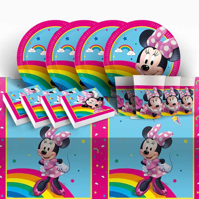 Minnie Mouse Birthday Party Kit Tableware (Rainbow) - Party Save Smile