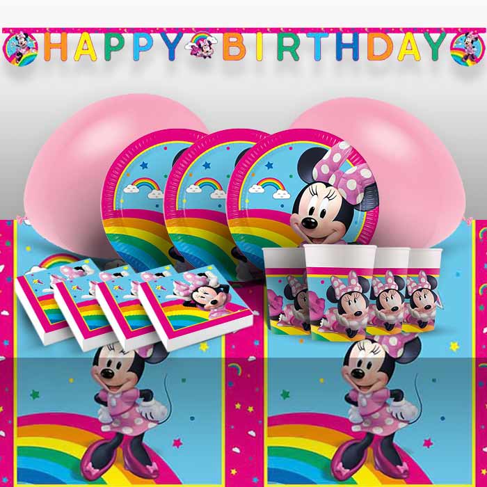 Minnie Mouse Party Kit with Decorations (Rainbow) - Party Save Smile