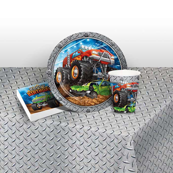 Monster Truck Birthday Party Pack: Tableware Party Kit | Party Save Smile