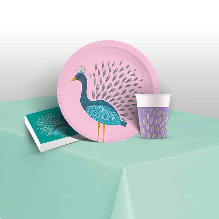 Peacock Party Pack: Tableware Kit for 8 - 48 Guests | Party Save Smile
