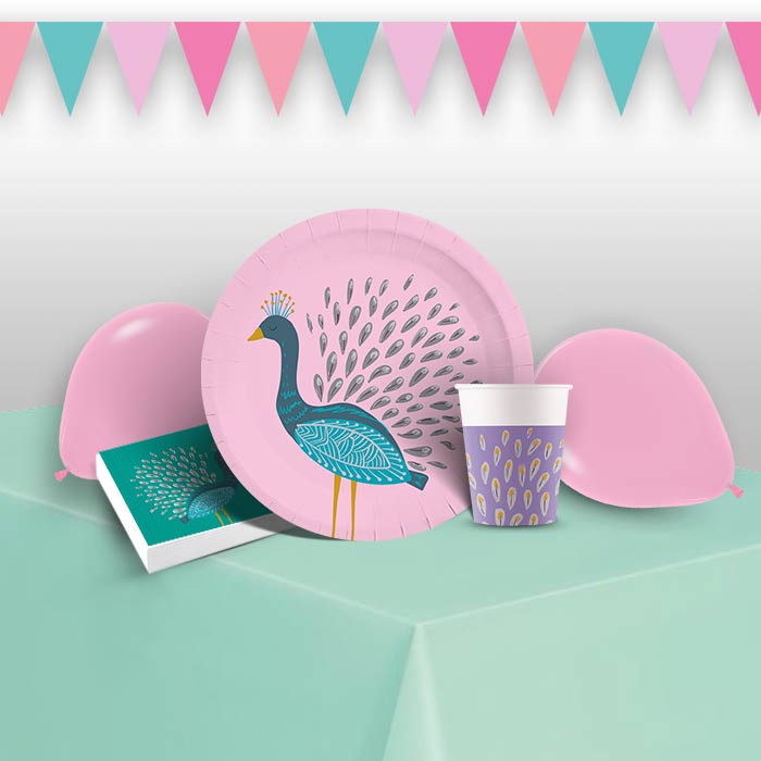 Peacock Birthday Party Pack: Tableware & Decoration Kit | Party Save Smile