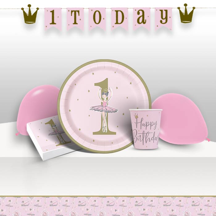 Ballerina 1st Birthday Party Pack: Tableware and Decoration Kit | Party Save Smile