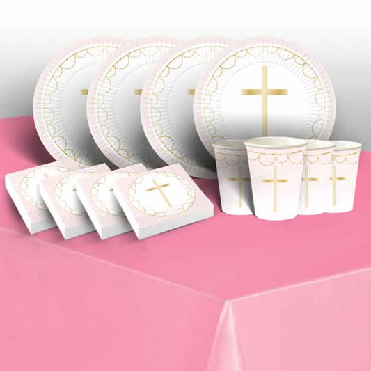 Communion Plates and Napkins Pack - Pink Botanical | Party Save Smile