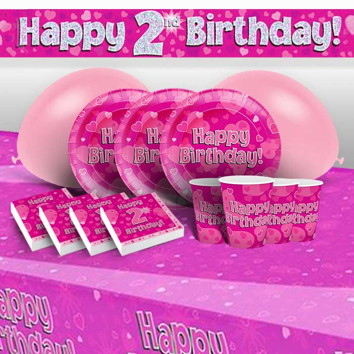 Pink Heart 2nd Birthday Party Pack: Kit with Decorations | Party Save Smile