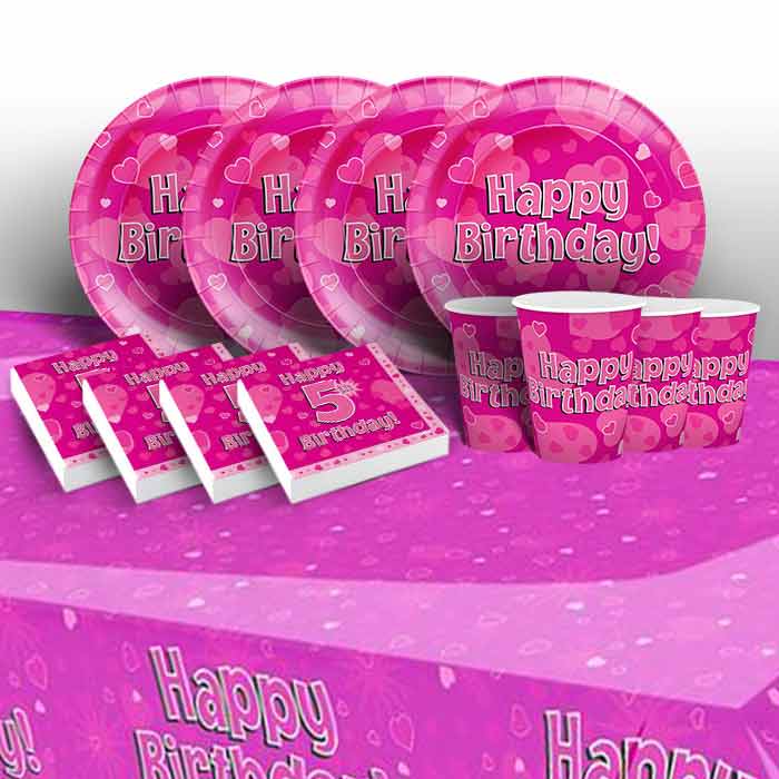Party Packs - 5th Birthday Tableware Pink | Party Save Smile