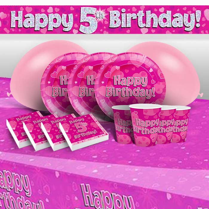 Pink Heart 5th Birthday Party Pack; Kit with Decorations | Party Save Smile