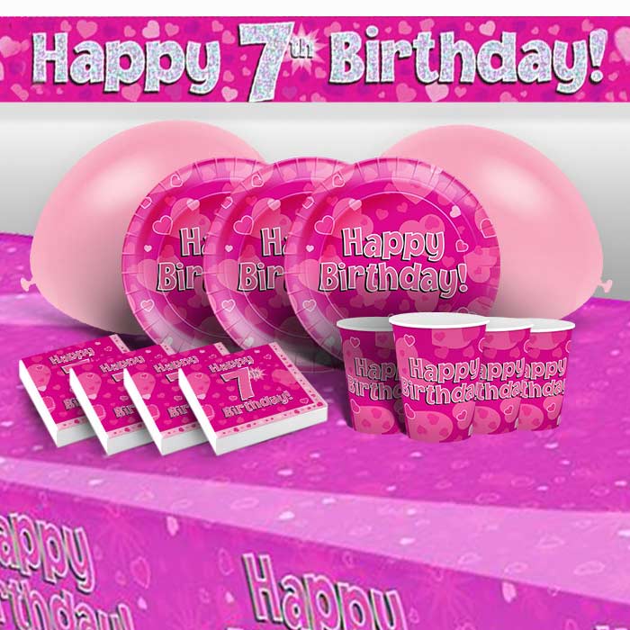 Pink Heart Happy 7th Birthday Party Pack with Decorations | Party Save Smile