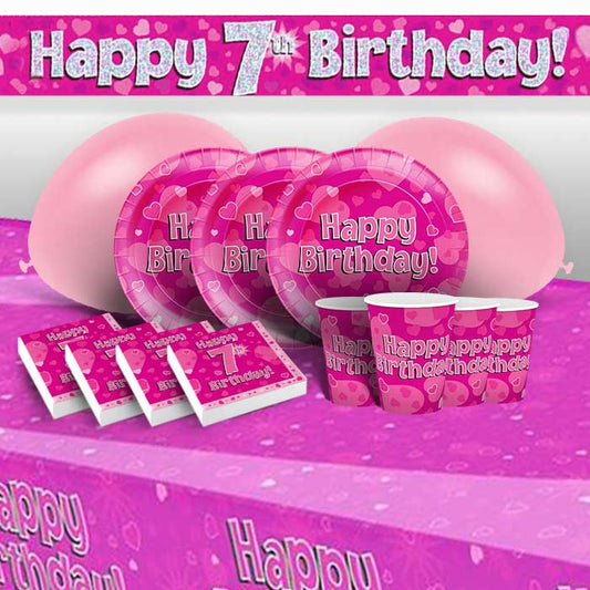 Pink Heart Happy 7th Birthday Party Pack with Decorations | Party Save Smile