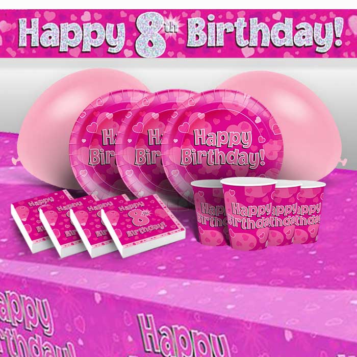 Pink Heart 8th Birthday Party Pack; Kit with Decorations | Party Save Smile